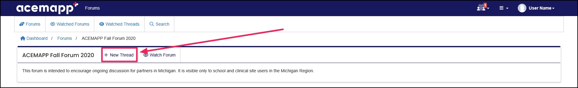 Forums page showing New Thread button.