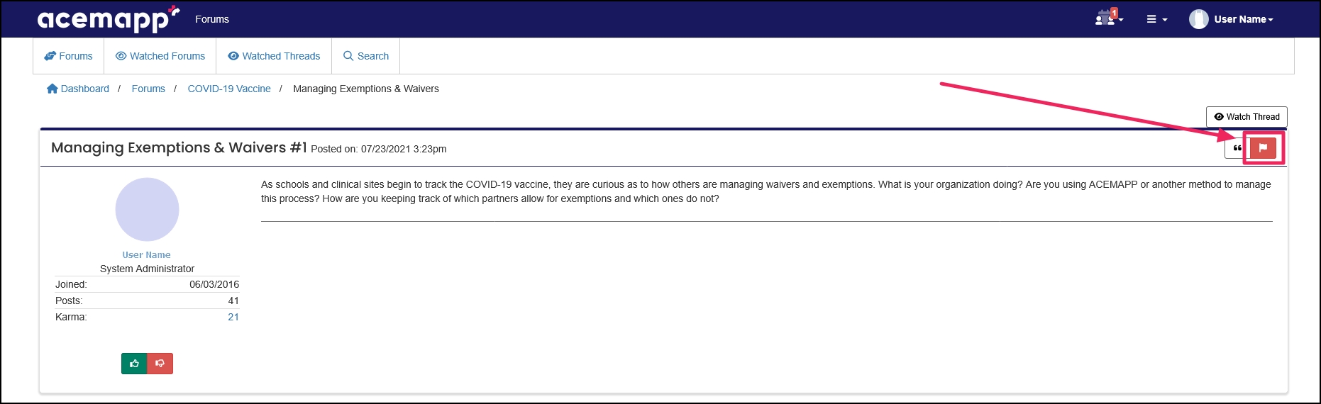 Post example highlighting Report button.
