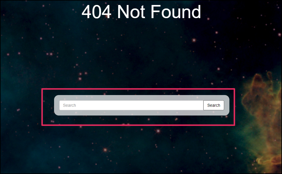 404 page example highlighting search field.