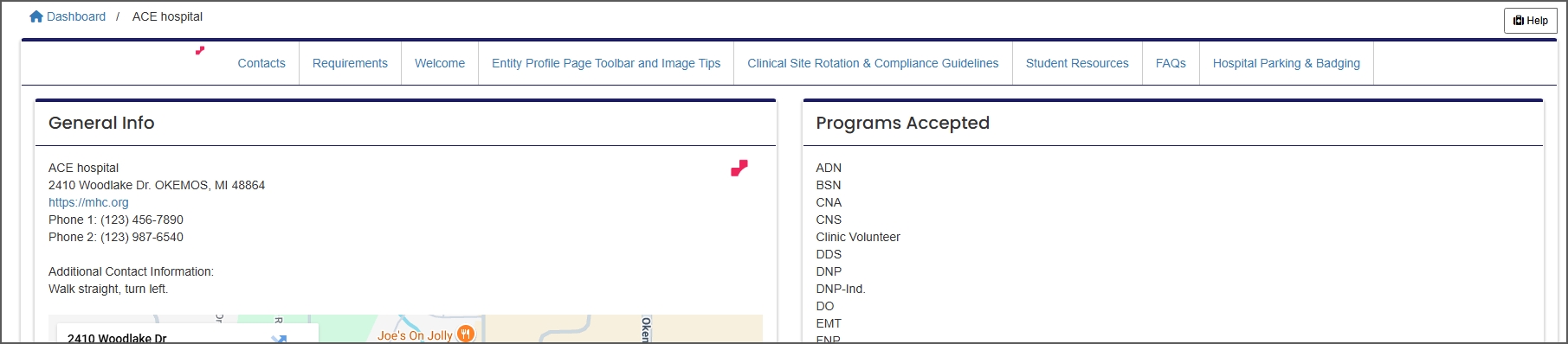 Example Entity Profile page