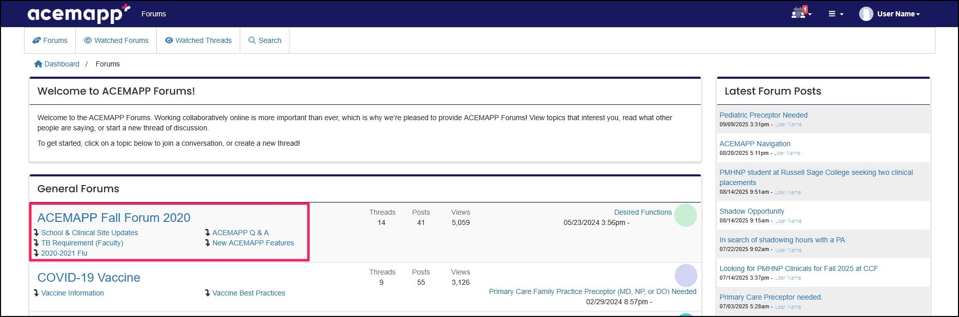 Forum home page highlighting General Forums section.