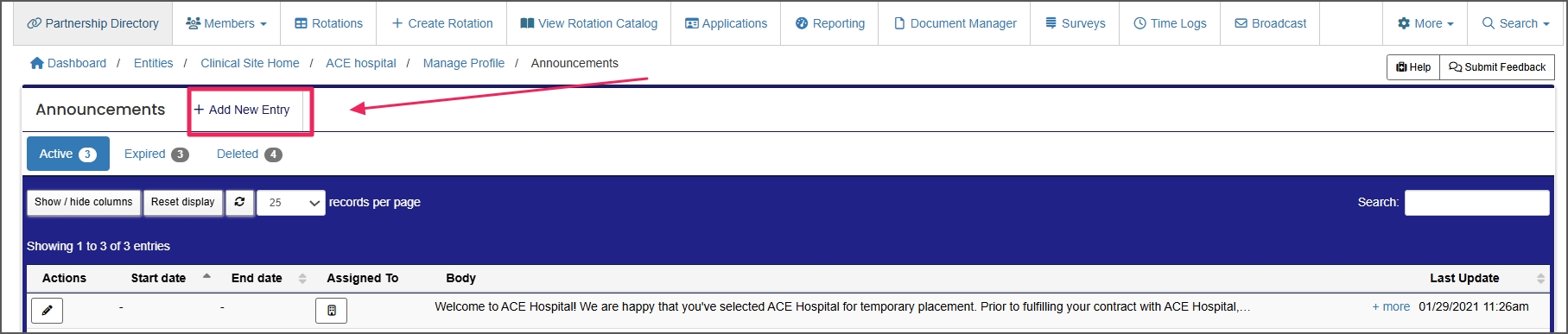 Add announcement page
