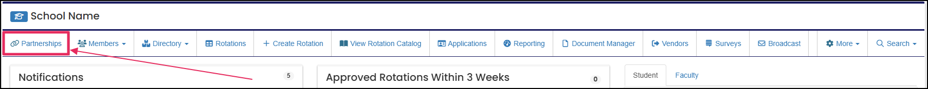Home page highlighting partnerships tab.