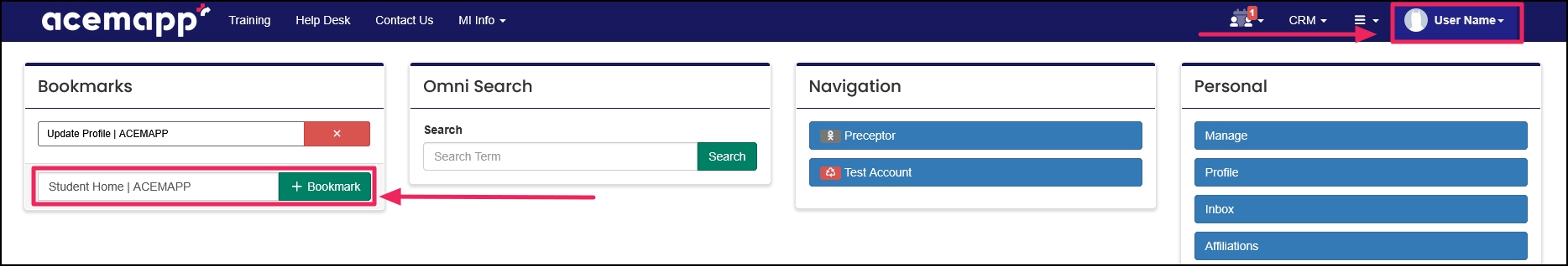 Bookmark section highlighting Add Bookmark button.