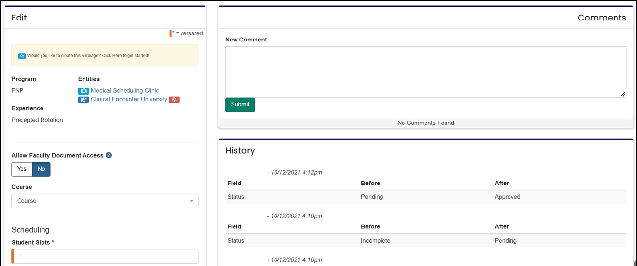 Rotation Edit screen example.