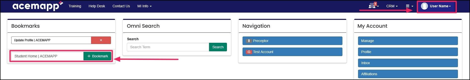 Bookmark section highlighting Add Bookmark button.