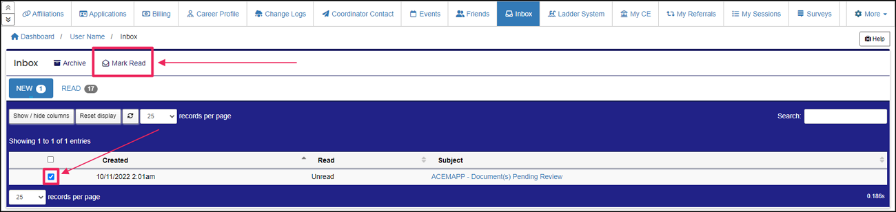 Mark emails as read and archive email options in inbox.
