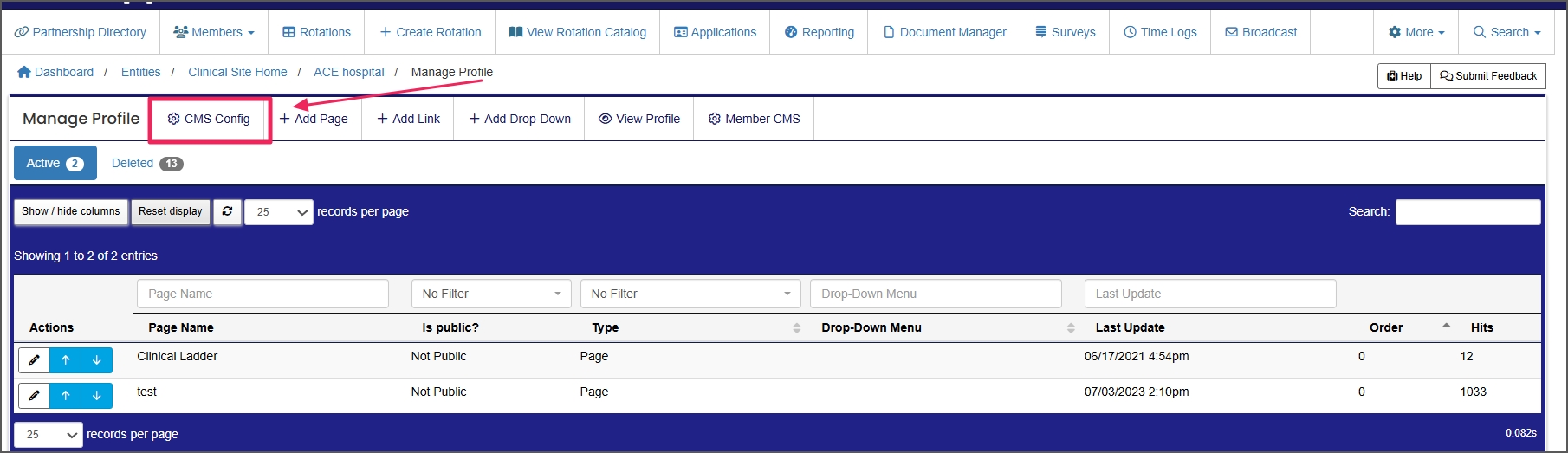 Entity Profile CMS Config