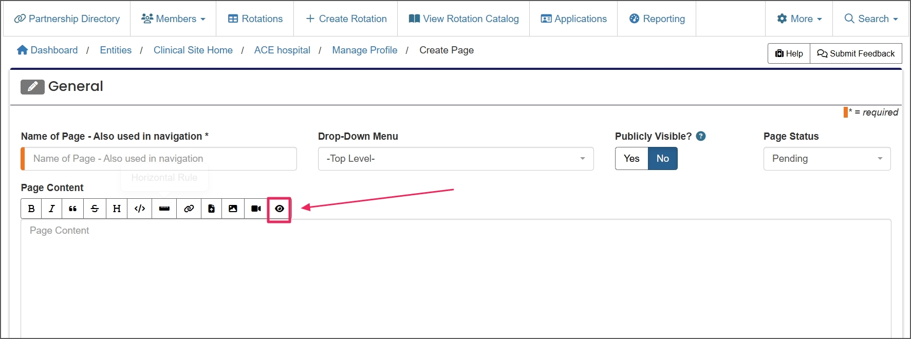 toolbar to preview the page