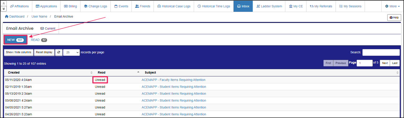 Archived view of the inbox.