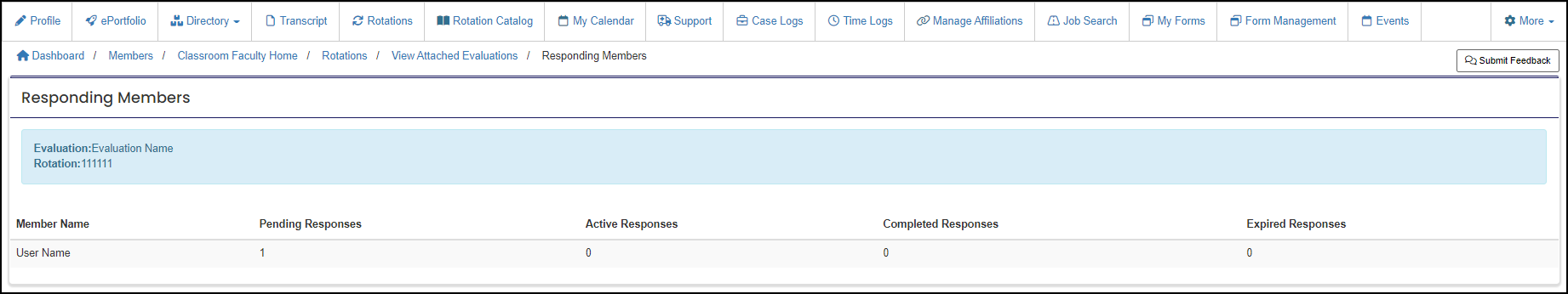 Responding Members page example.