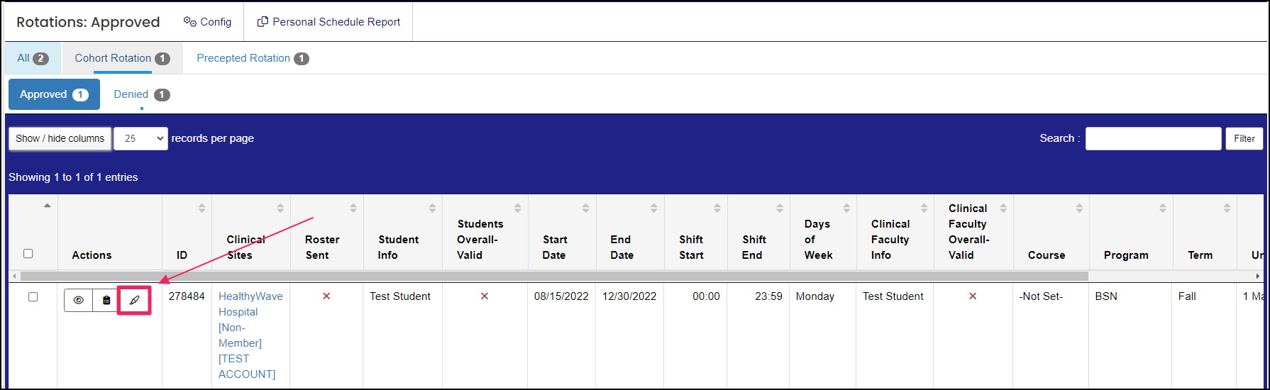 Rotations table example highlighting Structured Forms on Demand button.