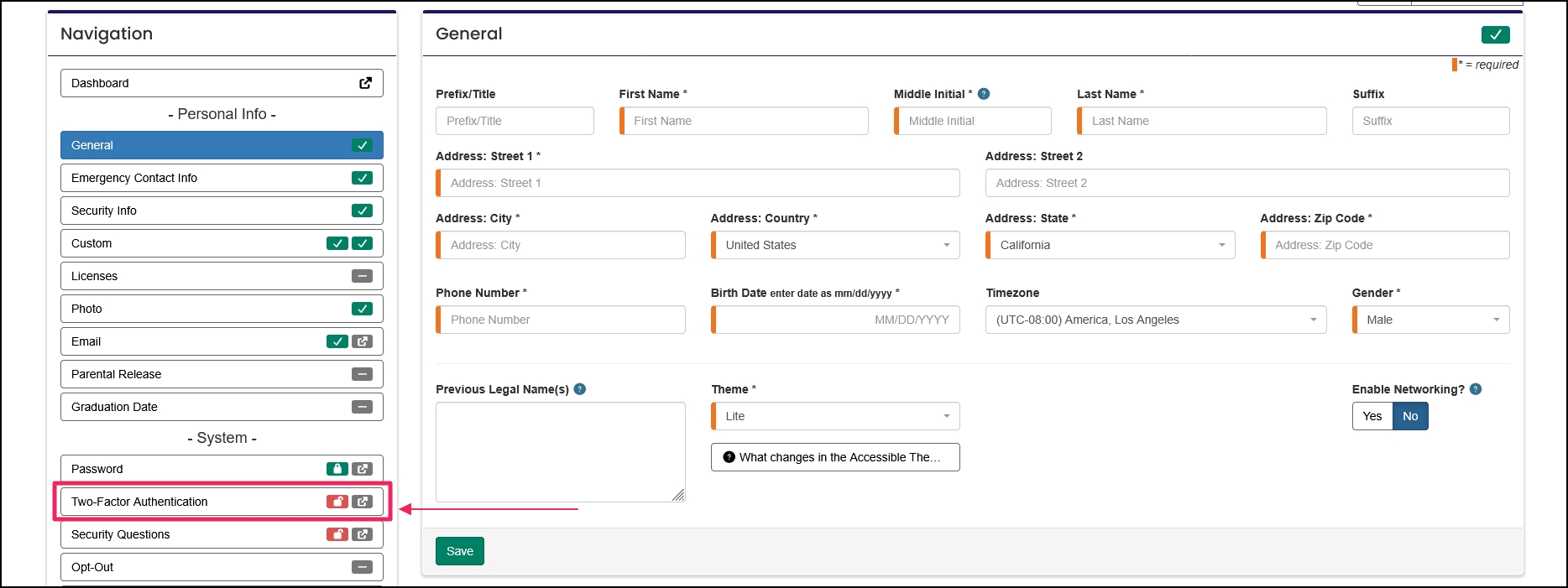 Two-Factor Authentication tab in profile navigation.