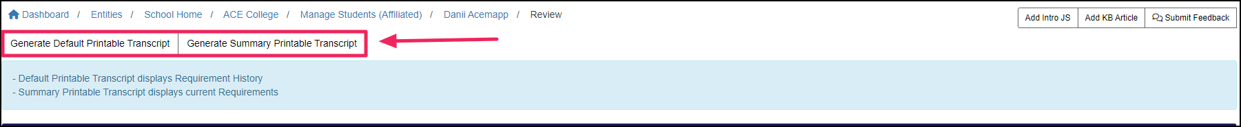 Member review page highlights the transcript buttons.