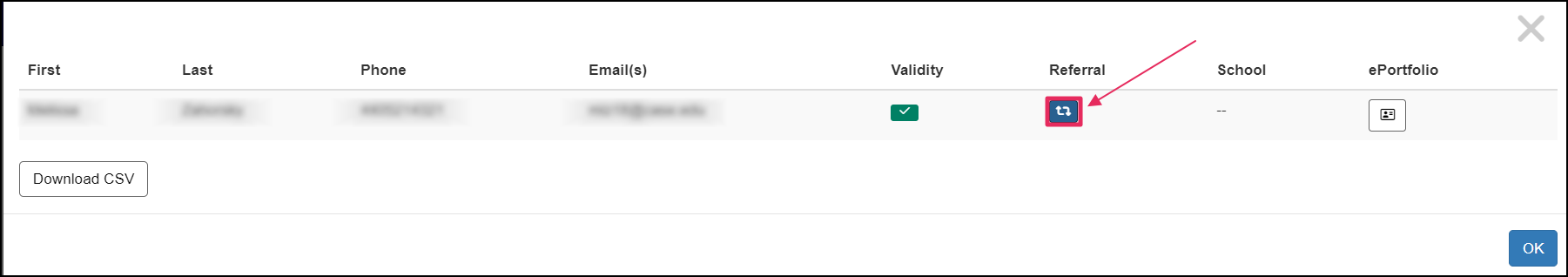Rotation information pop-up highlighting Referral button.