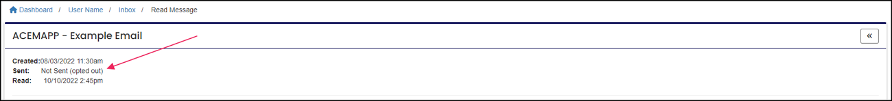 View of what populates in the sent section when opt-out of emails.