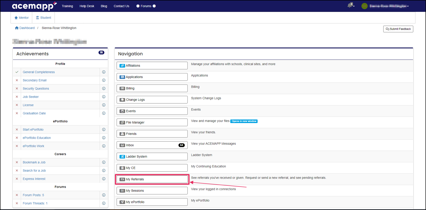 Member manage navigation page highlighting My References button.