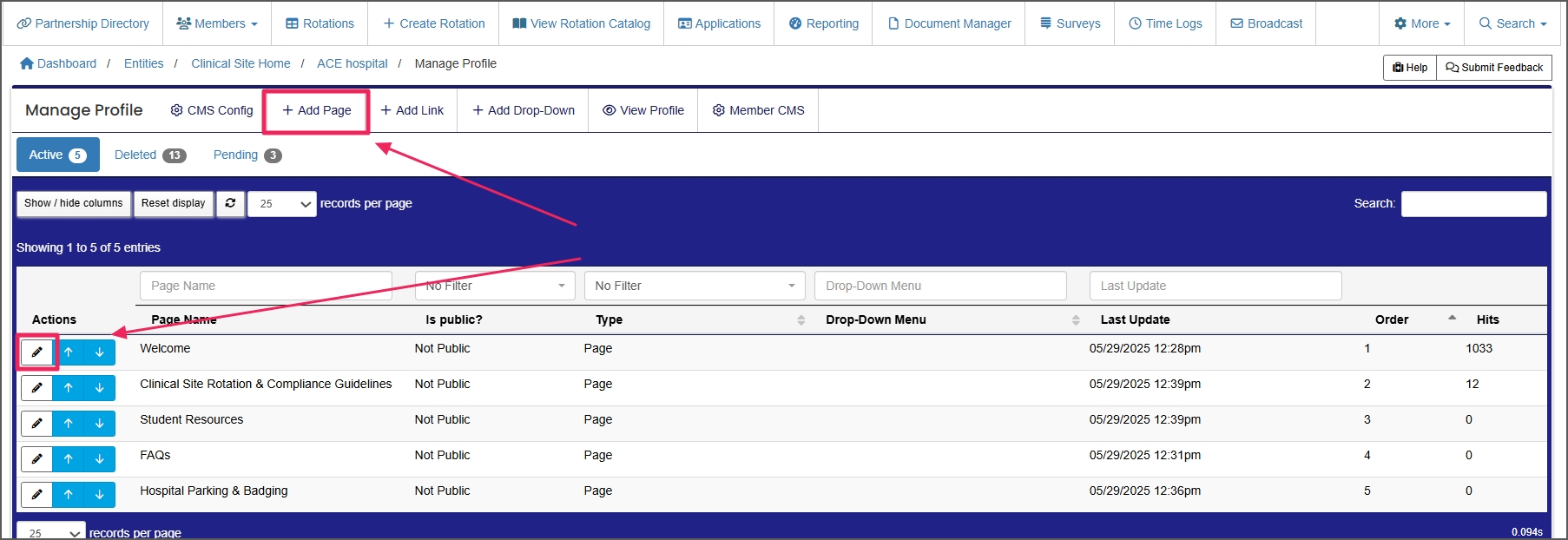 Entity Profile page edit or add page