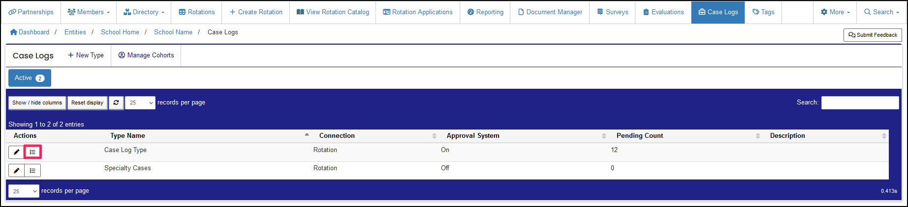 Case Lots table highlighting List button.
