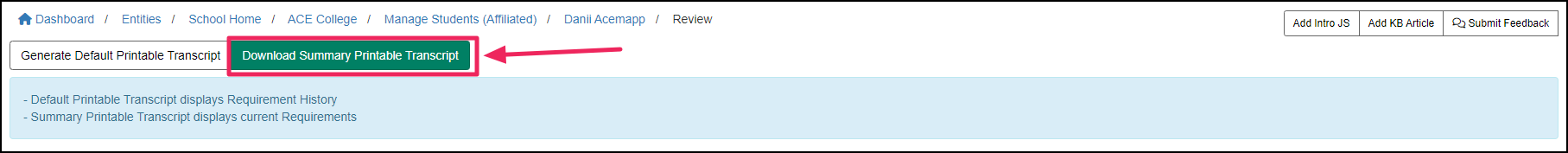 The member review page shows the green button to download the transcript.