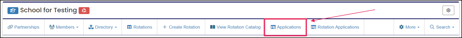 Nav bar highlighting Applications button.