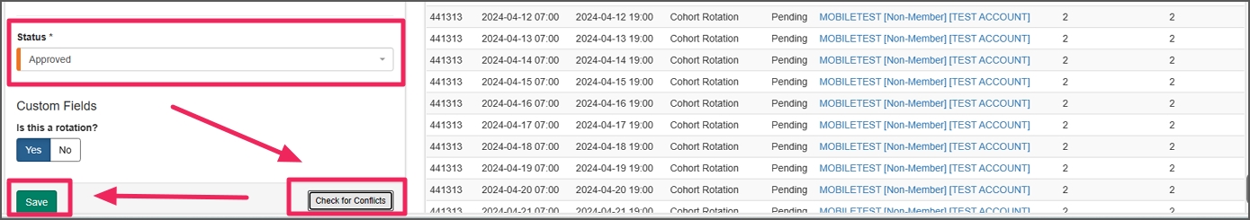 Rotation status and conflict checker example.