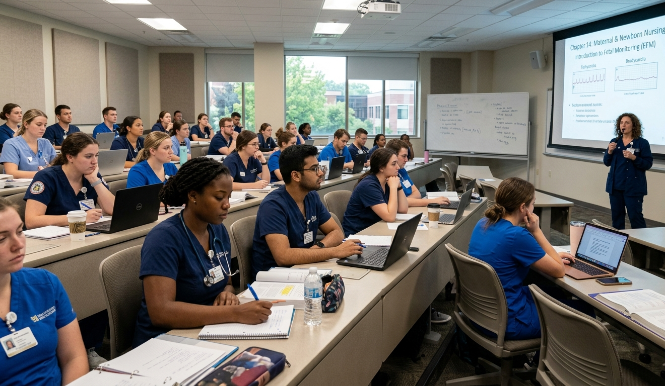 Healthcare students participating in a classroom learning session