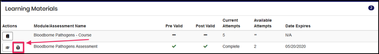 Learning Materials section pointing to Print Certificate.