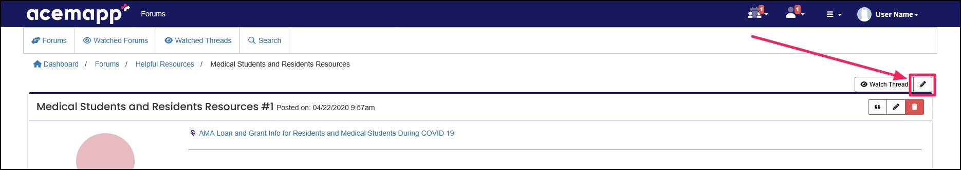 Thread example highlighting Edit button.