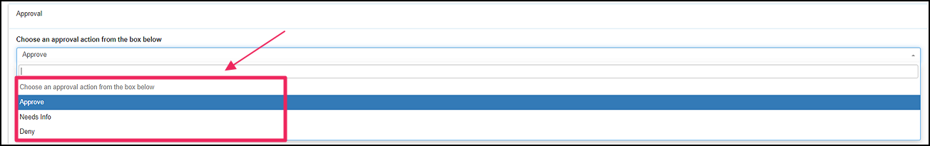 approval form highlighting choice options
